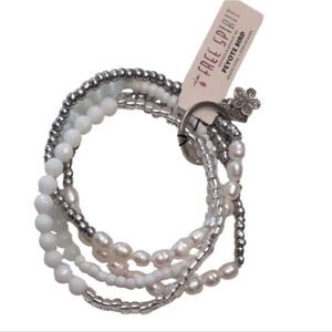 NWT Peyote Bird Santa Fe Pearl 925 Silver Multistrand White Beaded Bracelet